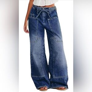 Denim Wide-Leg Jeans with Drawstring Waist